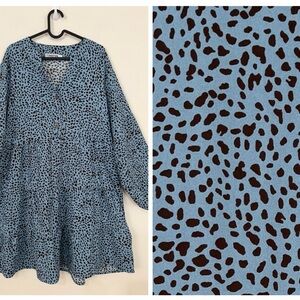 Women's Blue and Brown Patterned Midi Dress